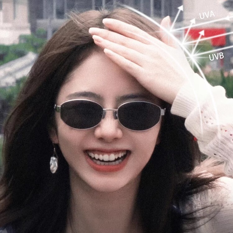 Fake same style nocap old money style oval sunglasses women's high-end sense 2025 sunscreen retro cat's eye sunglasses
