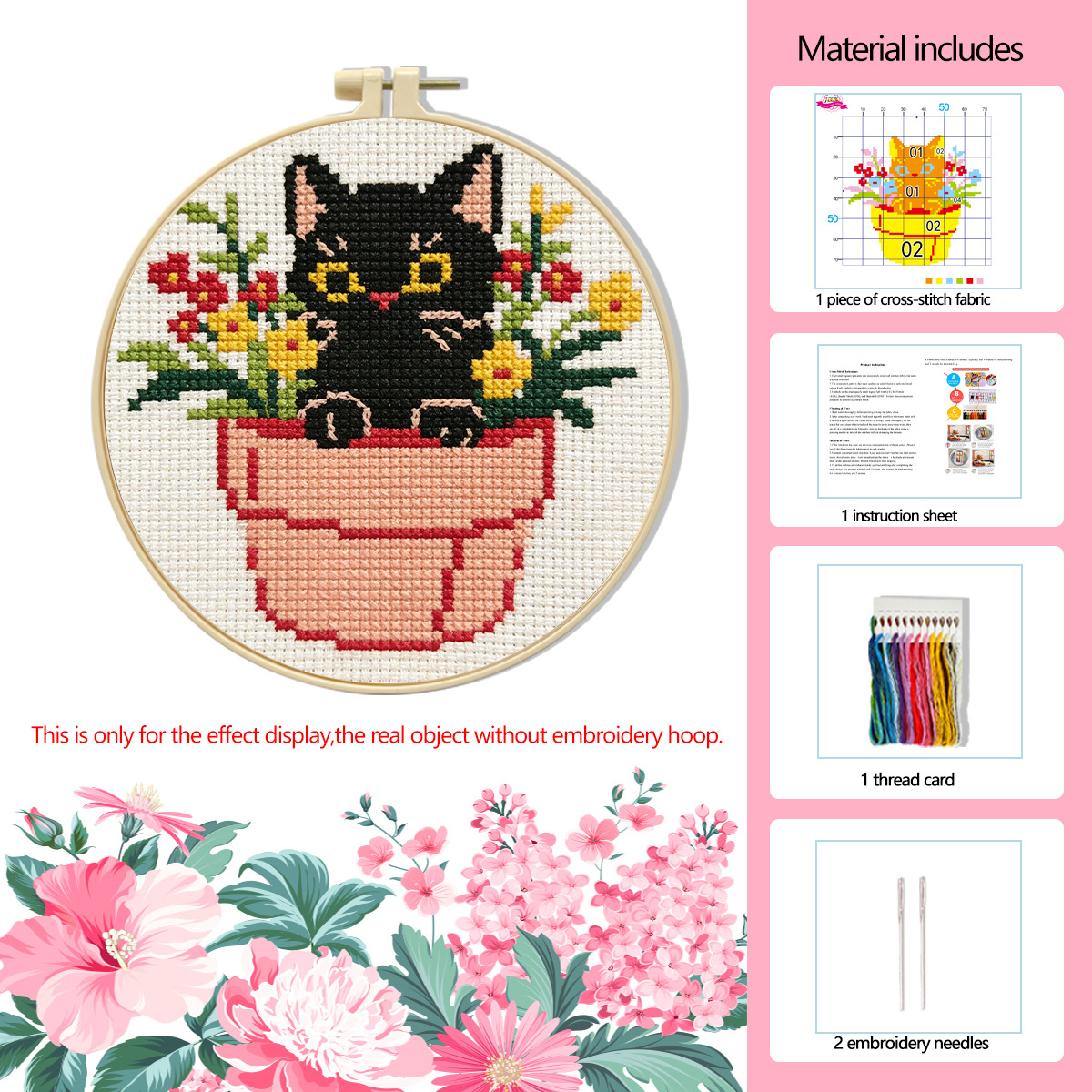 Fábrica directa de bordado cruzado transfronterizo Amazon tres pequeños gatos negros pequeños kits de bordado simple DIY