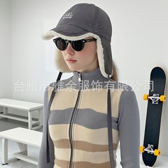 韩国小众加绒系带雷锋帽男女秋冬季滑雪骑车防风护耳帽子飞行员帽