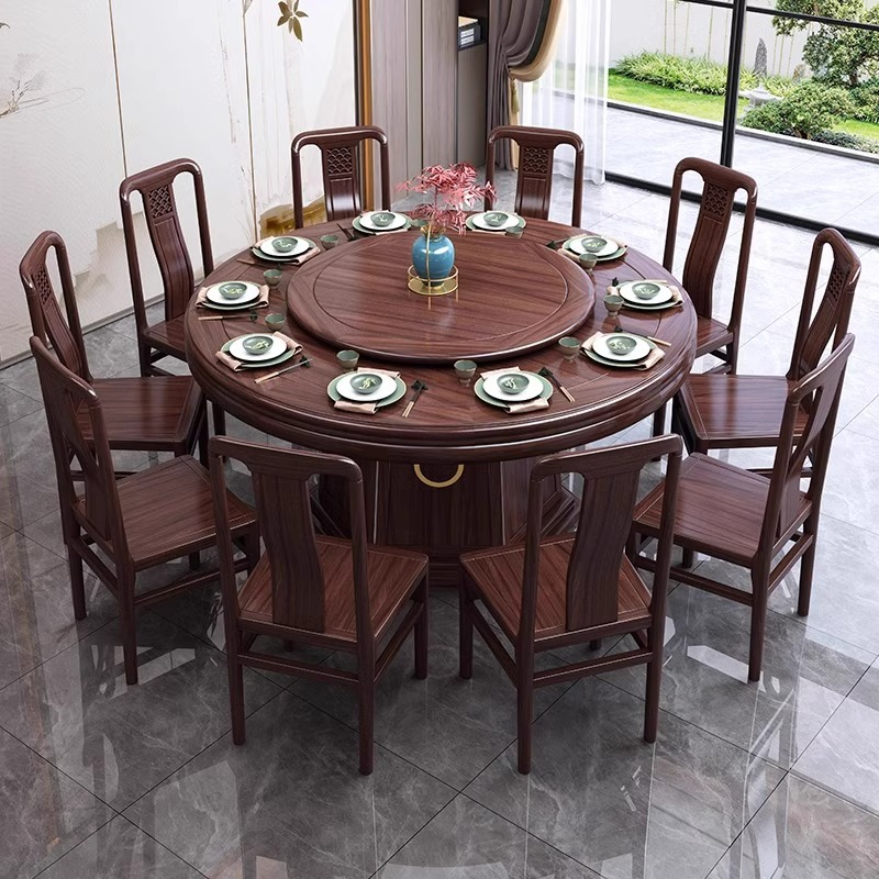 Nueva combinación de mesa y silla de comedor de madera maciza de ébano de estilo chino, mesa de arroz redonda para el hogar de tamaño pequeño, simple y moderno