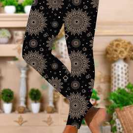 独立站跨境新款紧身裤女太阳图印花高腰提翘臀运动居家健身裤长裤