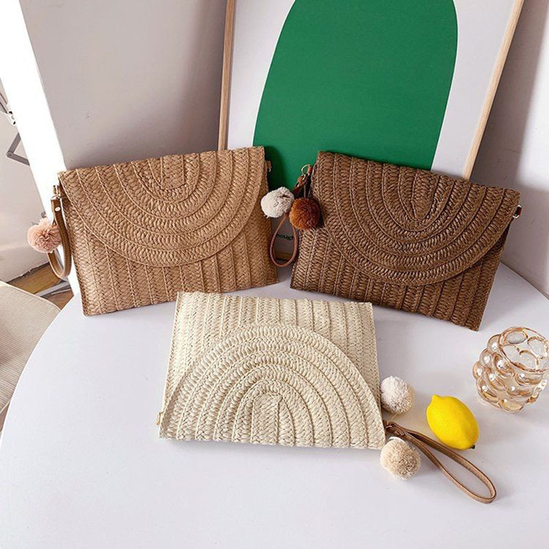 Cute Ball Crossbody Straw Bag Casual Bag Cover Clutch Women's Bag Versatile Woven Bag Vacation Beach Bag