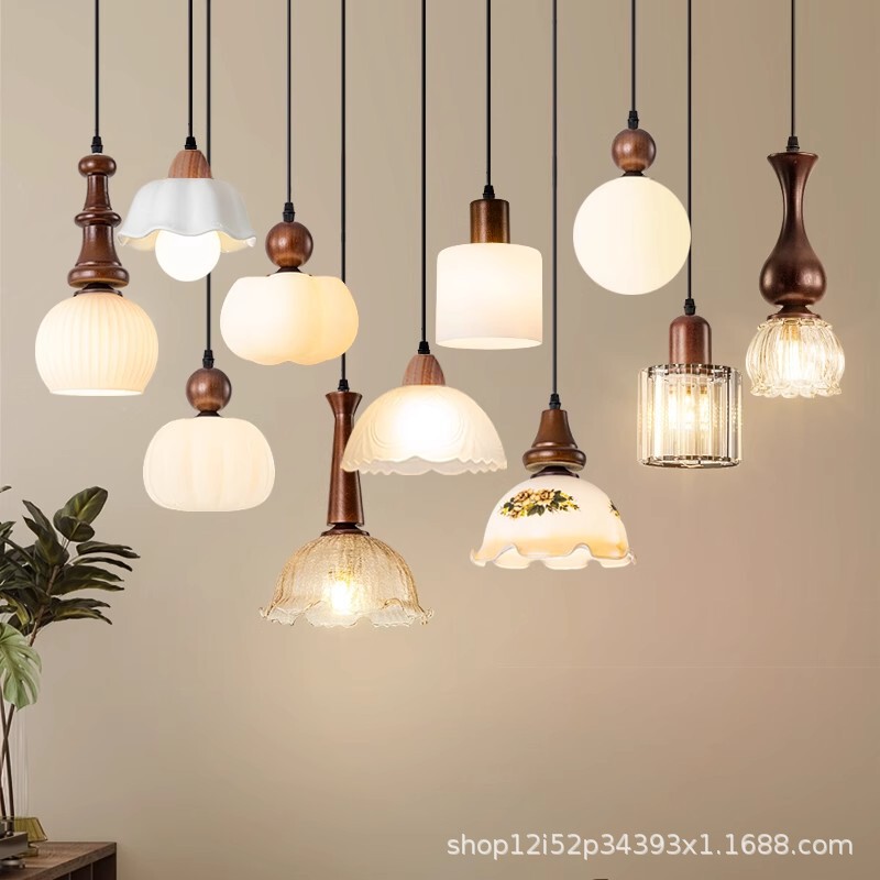 New Mid-Century Style Restaurant Chandelier Three-Head Disc Bedroom Glass Corridor Aisle Study High-End Single-Head Chandelier