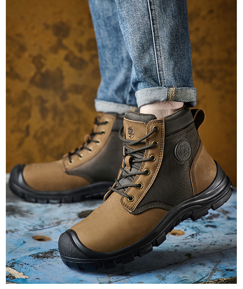 Chaussures de travail spéciales pour hommes, protection optimale, cuir de vachette pleine fleur, embout en acier, toutes saisons, montantes, anti-écrasement, anti-perforation, résistantes à l'usure, sécurité homme_voghion.com