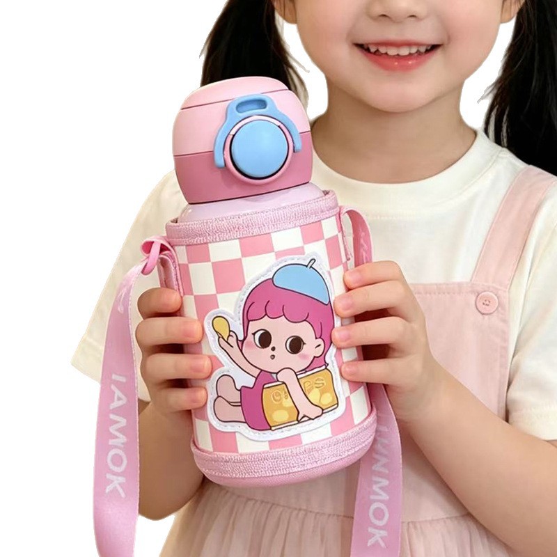 Dibujos animados 316 acero inoxidable doble bebida creativa para niños termo taza de agua de paja de asta regalo de coche portátil al por mayor image 6