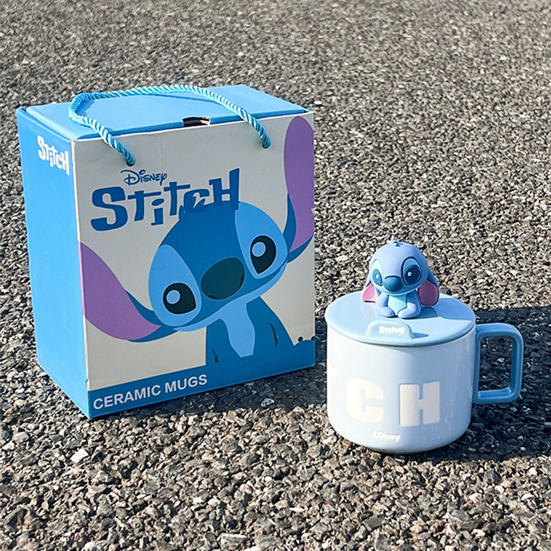 Керамическая кружка (Stitch) 450 мл с крышкой и подарочной коробкой, милая пара кофе