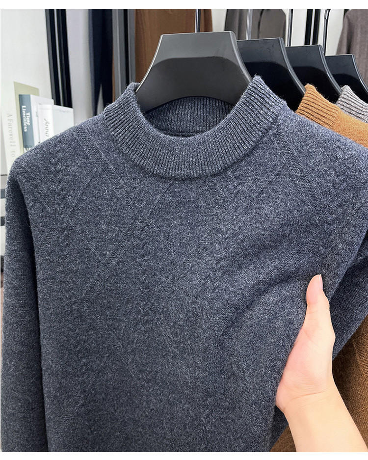 Suéter de lana de alta gama diamante marca de hombre invierno nuevo suéter de mediana edad de medio cuello alto suéter de punto casual de hombre