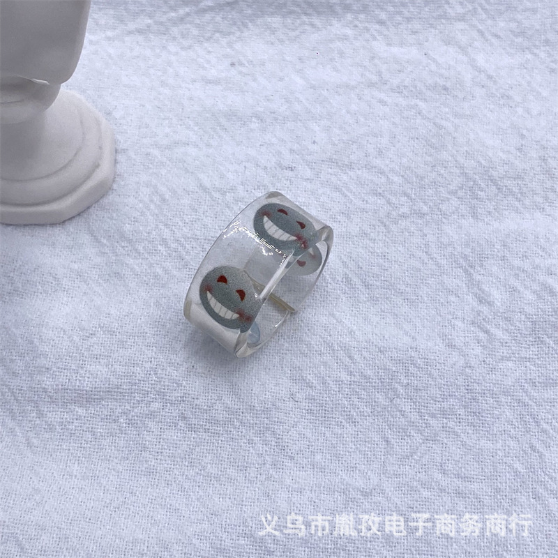 Nuevo anillo de humor de expresión de resina acrílica transparente divertido personalidad colorido estilo ins divertido apilado anillo conjunto