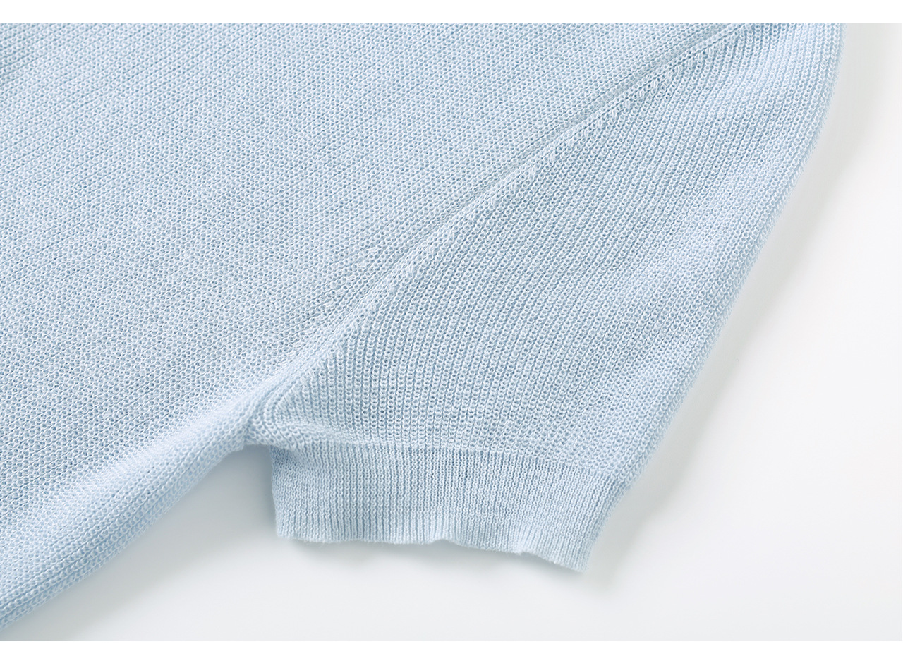 Áo cardigan nữ cổ V dệt kim sợi lanh siêu mịn, cúc màu, thoáng mát mùa hè — xanh lam chi tiết 31