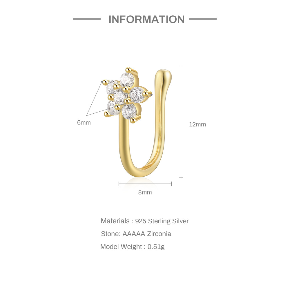 2g Weight Nose Ring Classification 1 Piece Quantity Daily, Street Occasion 925 Sterling Silver Material Star, Moon Pattern Women's Gender Plating Design Simple Style Style 1 Piece Nose Rings & Studs Simple Style Star Moon 925 Sterling Silver Plating 2