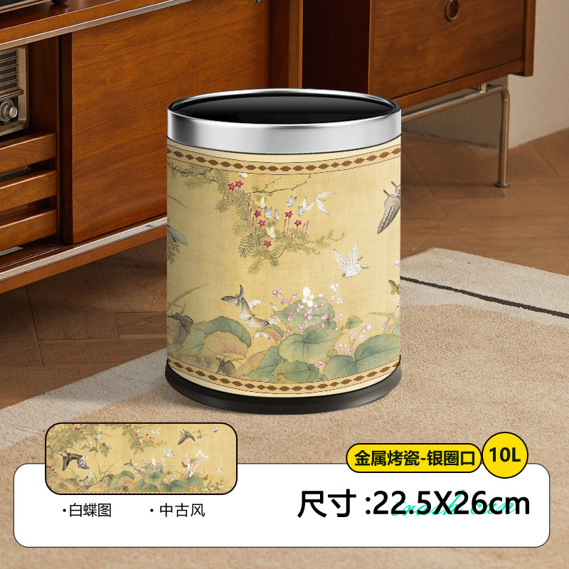 Hemu Cheng Trash Can Antique Household Living Room High Beauty Retro Bedroom Iron Sanitary Bucket Large Maillard Hemu Cheng Trash Can Antique Household Living Room High Beauty Retro Bedroom Iron Sanitary Bucket Large Maillard