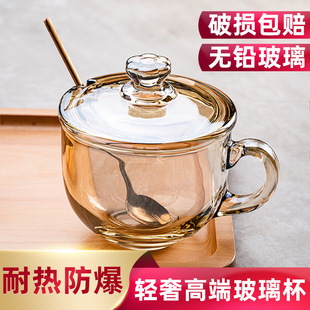 Water Cup Glass with Handle and Lid High Temperature Resistant Transparent Drinking Cup Household High Color Value Cup New Style