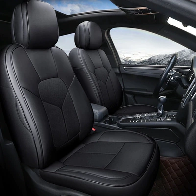 Volkswagen Special Car Seat Covers for Lavida, Tharu, Bora, Magotan, Id.3, Tiguan L, Genuine Leather Four-Season Suede Seat Covers (Modelə uyğun (Original) oturacaq örtükləri) - nappa-leather-mysterious-black-five-seats-fully-surrounded-in-front-and-rear-rows