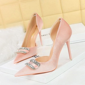 1363-K76 Banquet High Heels Women's Shoes Thickened Suede Shallow Mouth Pointed Side Hollow Ultra High Heels Water 