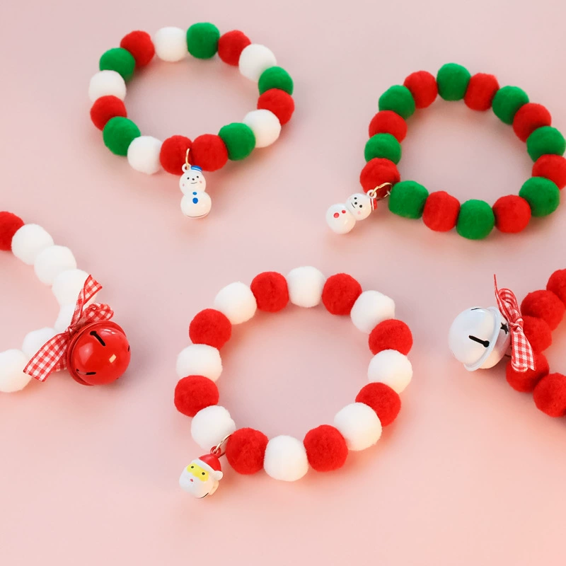 Рождественский праздник шерстяной шар ошейник трансграничный питомец кот собака бант украшения Санта-Клаус снеговик колокольчик