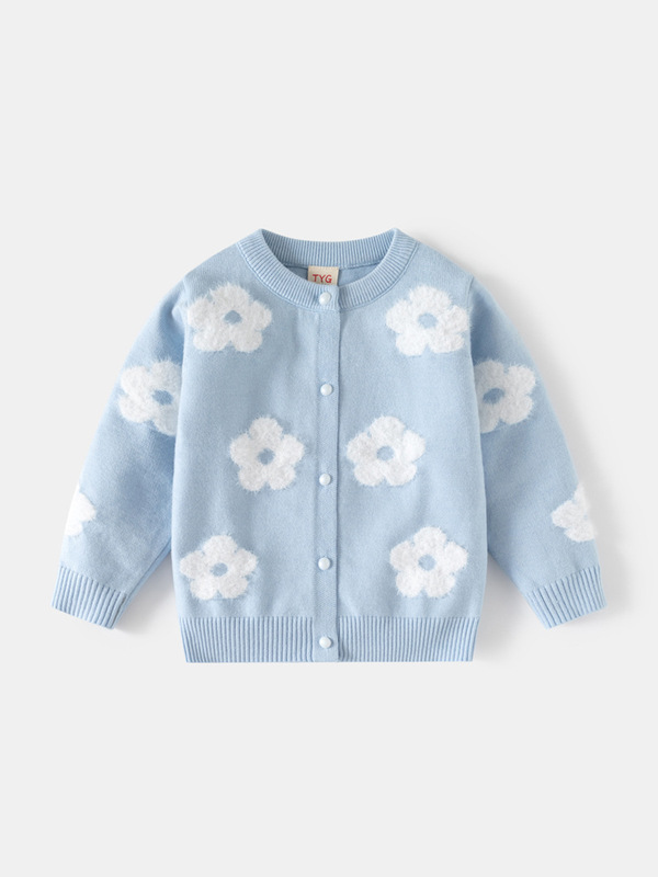 2025 秋と冬の新しい子供服女の子ソフトコアスパン糸ニットカーディガンベビー模造ミンクフラワー単層セータートレンディ|undefined