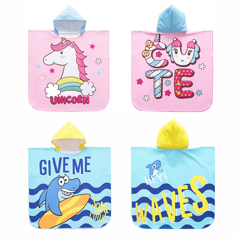 Children's Hooded Bathrobe, Quick-Drying Bath Towel, Swimming Surfing Cloak, Baby Cartoon Men's and Women's Absorbent Sports Towel
