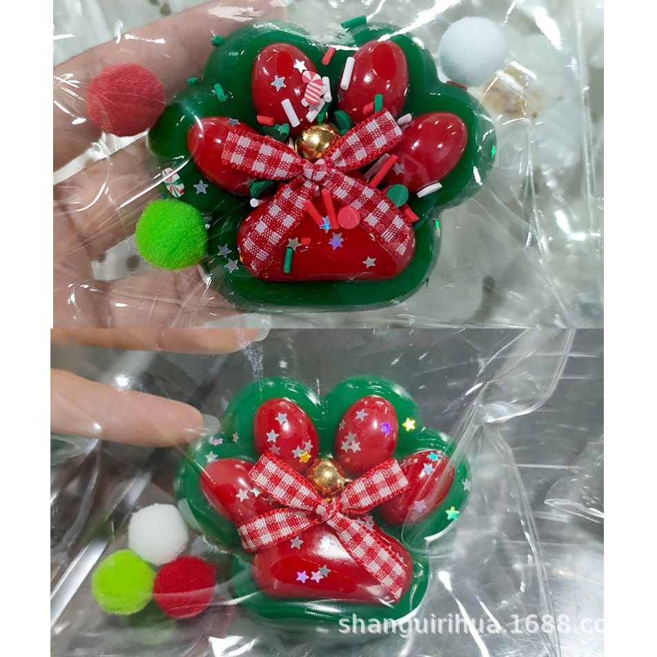 【65g】녹색+빨간색 고양이 발바닥 리본 고양이 발바닥【액세서리 랜덤】