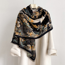 跨境秋冬围巾女旗袍披肩外搭款仿羊绒围巾加厚保暖送妈妈生日礼物