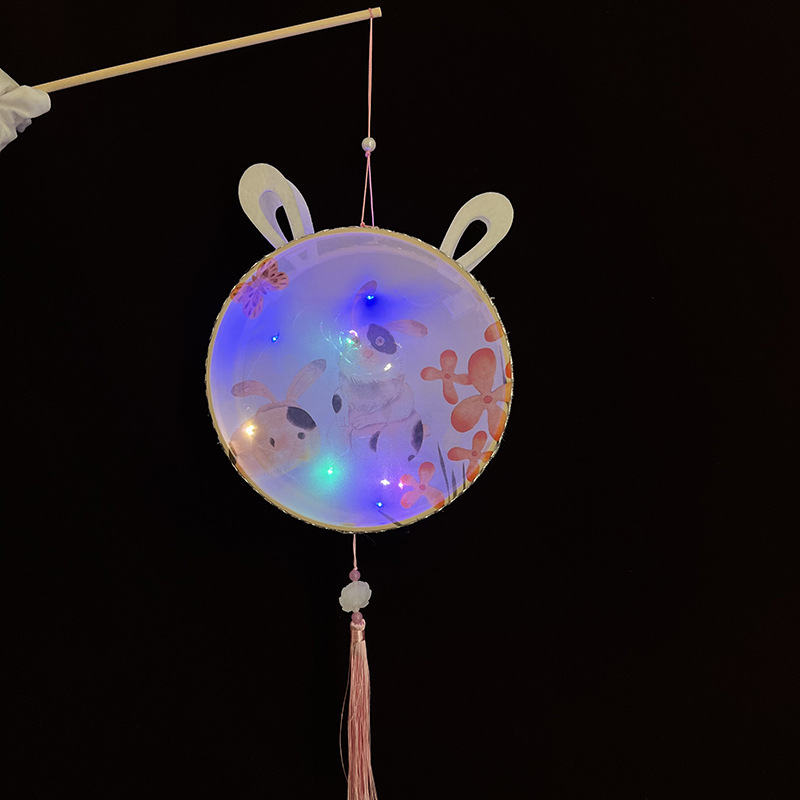 Año nuevo Festival de Primavera linterna niños conejo linterna hecha a mano DIY luminoso estilo antiguo linterna portátil Hanfu Palacio linterna al por mayor