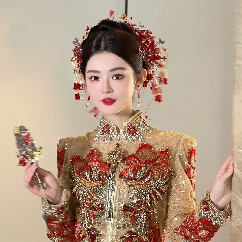 中国のXiuhe頭飾り、合金ウェディングアクセサリー、手作りの多用途タッセルヘアピン、古代中国の漢服、ドレッシングガウン、ウェディングヘアアクセサリー|undefined