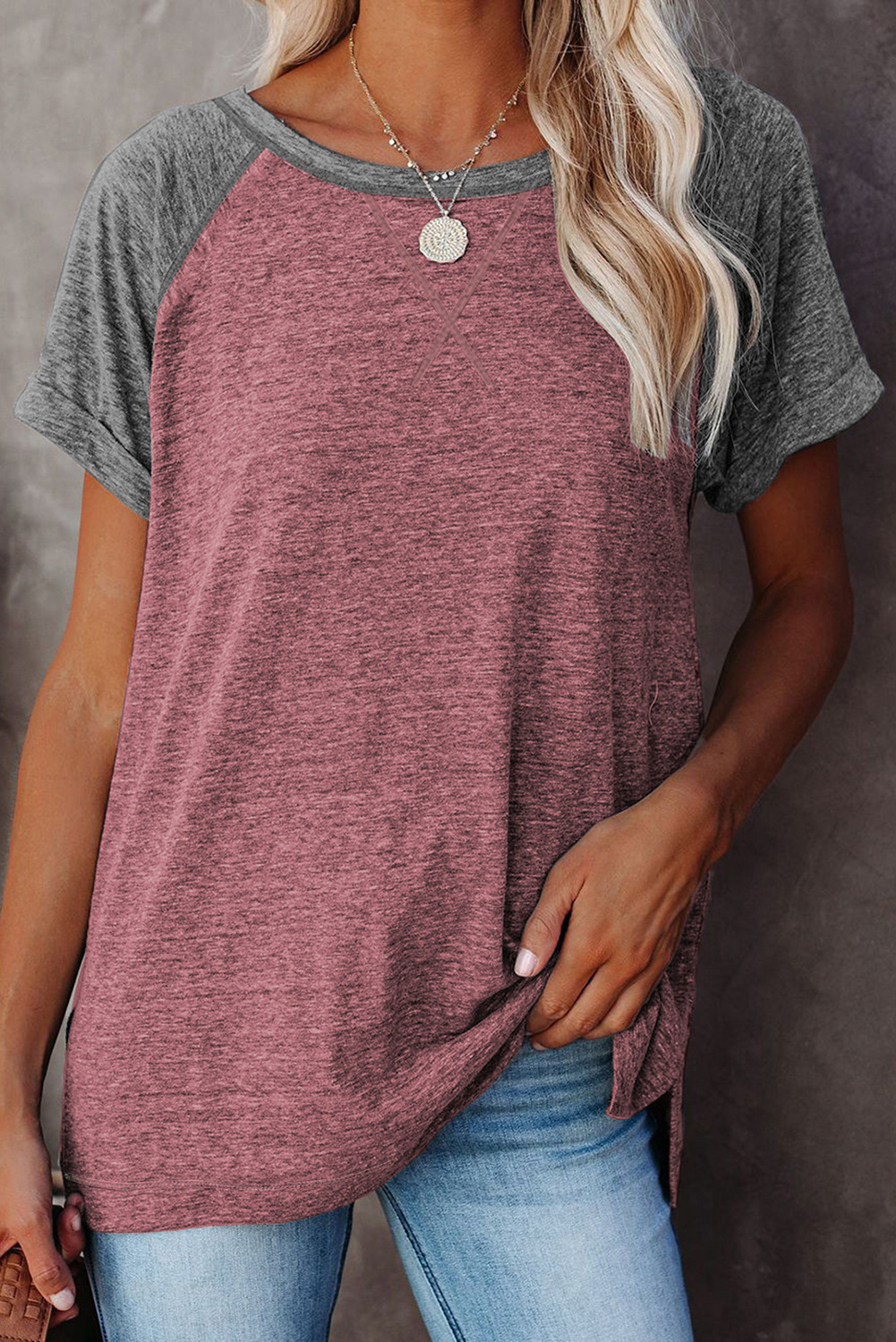 Short-Sleeved T-Shirt Solid Color Contrast Casual T-Shirt NSSI52982