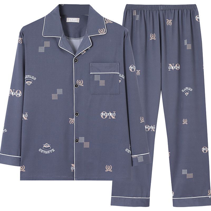 Pijamas pantalones de manga larga para hombre primavera y otoño verano más tamaño % Algodón puro verde de mediana edad cardigan homewear traje de dos piezas