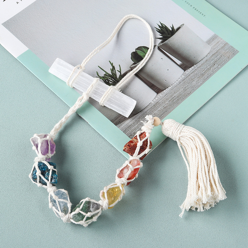 Natural Seven-color Crystal Raw Stone Ore Gypsum Strip Car Hanging Crystal Large Grain Bare Stone Hand-woven Home Pendant