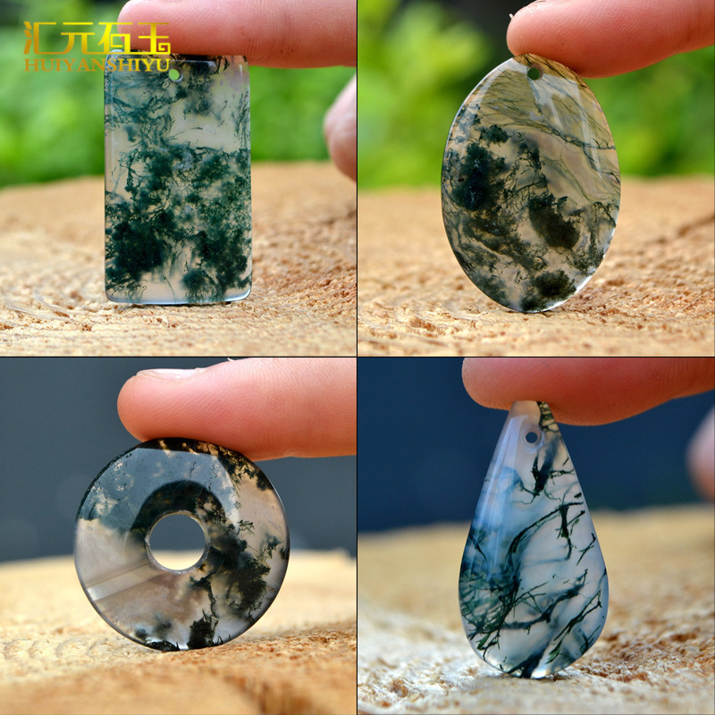 Water grass agate square apotropaic pendant, transparent silk agate drop pendant, apotropaic charm earring live stream