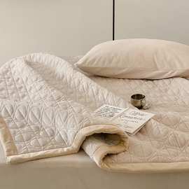 秋冬季保暖加厚牛奶棉吸湿发热毛毯夹棉绗缝单双人床单珊瑚绒毯子