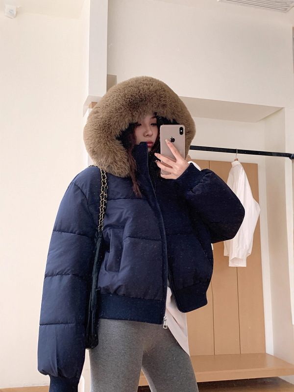 大毛领羽绒棉衣女加厚保暖2025冬季新款小个子面包服棉袄短款外套|undefined