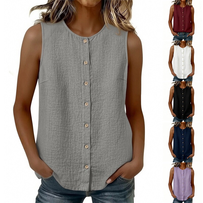 2026 European and American New Style Women's Bohemian Style Sleeveless Button-Down Shirt with Side Single-Breasted Loose Vest Top 2026 European and American New Style Women's Bohemian Style Sleeveless Button-Down Shirt with Side Single-Breasted Loose Vest Top