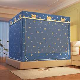 2025卡通遮光帘坐床蚊帐柯基狗兔兔恐龙动物园防蚊遮光拉链方帐