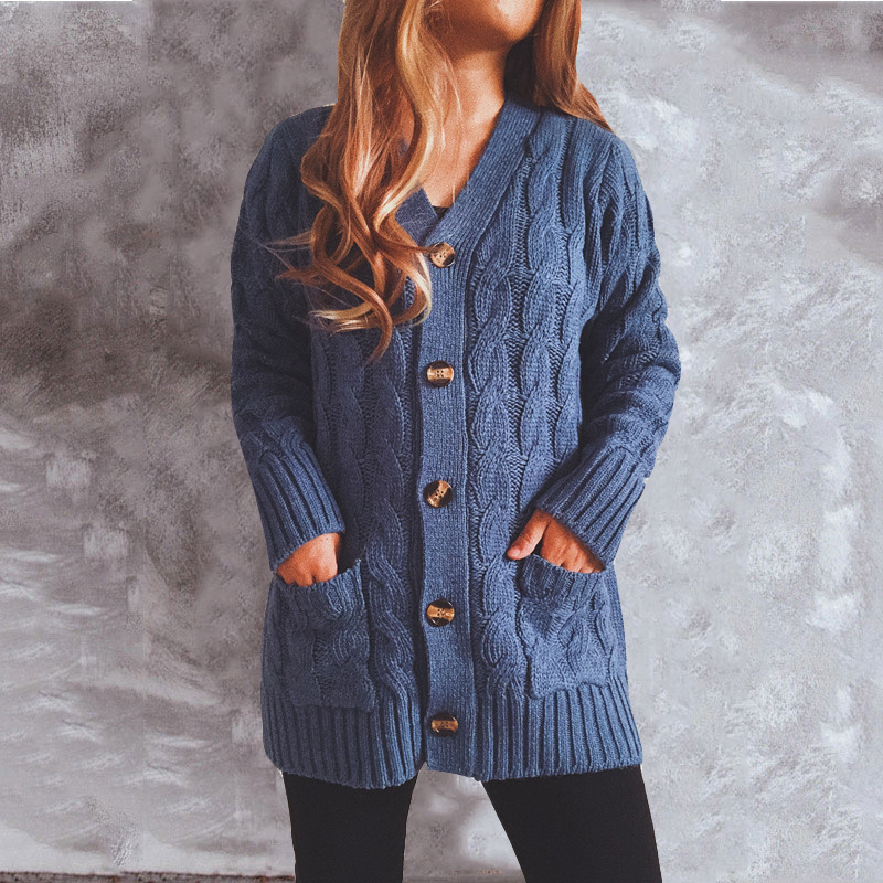 Single-Breasted Coarse Twist Long-Sleeved Knitted Sweater Cardigan NSSX104236