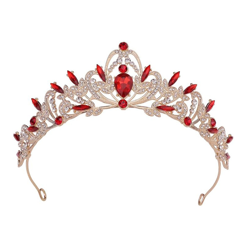 Bridal headband aleación diamante corona barroco rojo cumpleaños princesa vestido de alta sensibilidad banda joyas para el cabello
