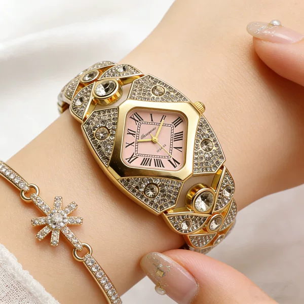 In-Stock Women's Quartz Watch with Diamond-Studded Bracelet, Suitable for Both Casual and Professional Wear, Niche Design, High-End Appearance, Wholesale Preferred
