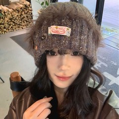 日系彩色豆豆纽扣毛绒针织帽女秋冬小众百搭毛线帽保暖护耳包头帽