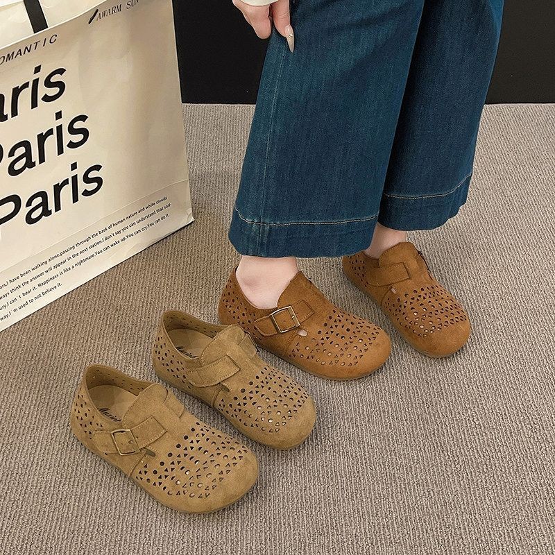 Cabeza de cuero de vaca de tacones planos con suela suave, zapatos de mujer transpirables, zapatos de cuero de verano, zapatos de abuela, madres de mediana edad image 4