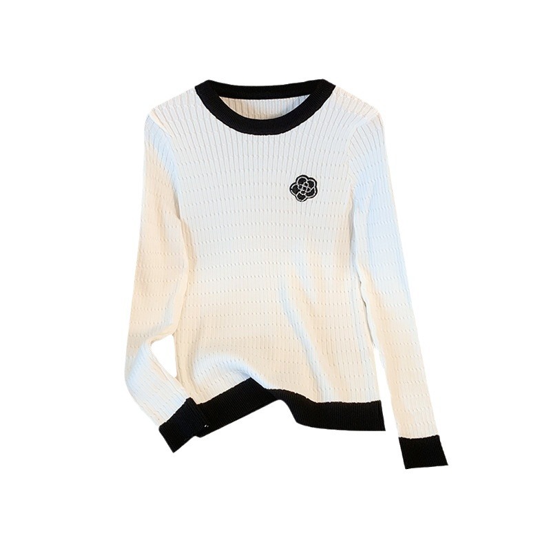 Women's Clothing spring new loose round neck sweater for women all match flower embroidery long sleeved knitted sweater for women_voghion.com