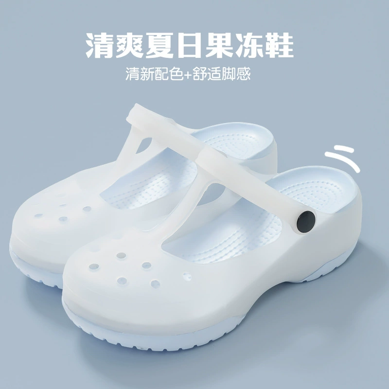 Новые сабо для беременных, сандалии с закрытым носком, летние нескользящие прозрачные пляжные туфли на толстой подошве, тапочки на мягкой подошве для верхней одежды.