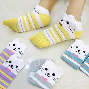 Five-finger socks women's combed cotton short ankle socks with heel breathable sweat-absorbent toe student cute cartoon socks