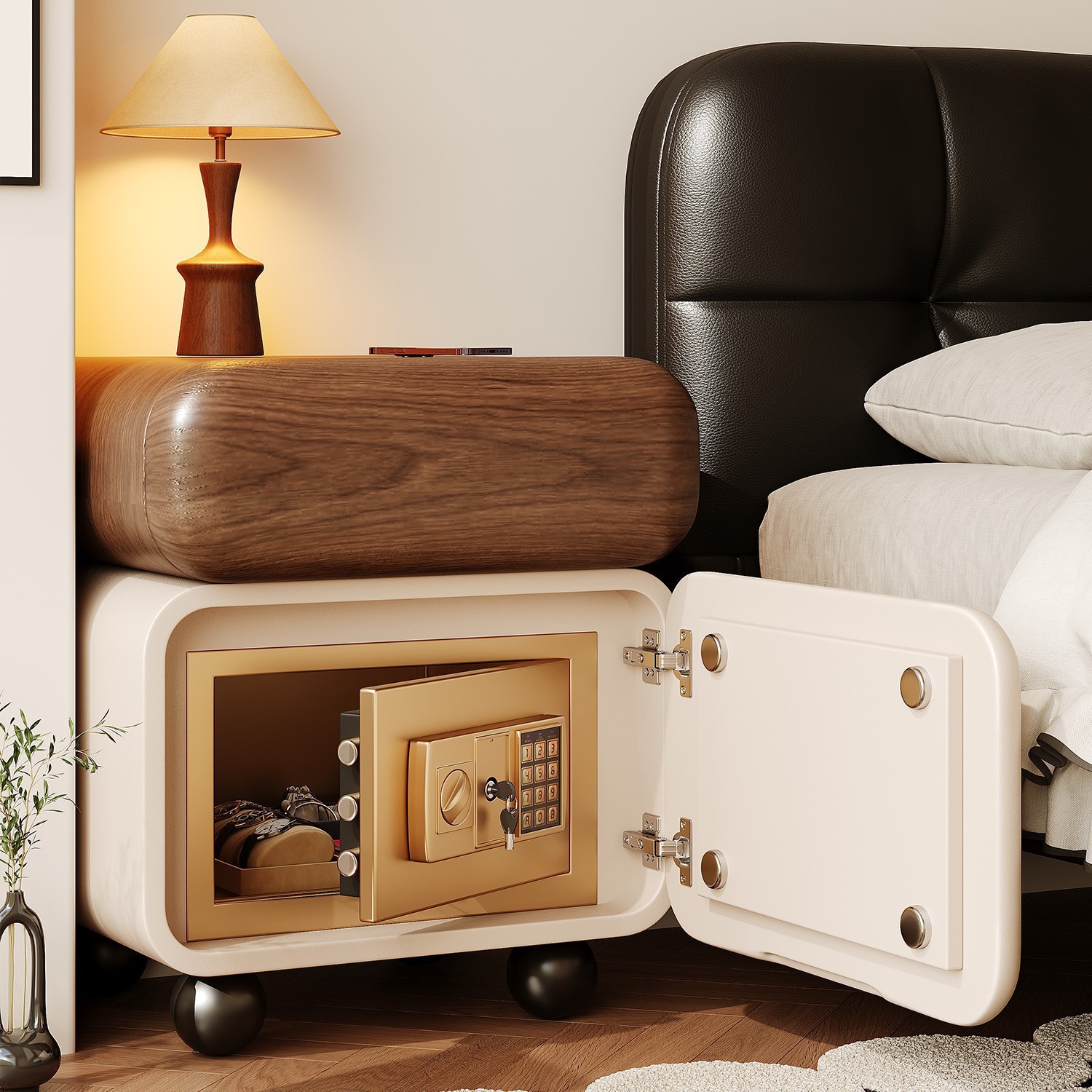 Medieval estilo cabecera de madera sólida caja fuerte todo-en - uno 2025 nuevo dormitorio doméstico de lujo ligero alta madera sólida gabinete de almacenamiento