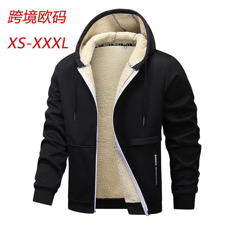【跨境欧码 XS-XXXL】羊羔绒外套男开衫卫衣男连帽冬季加绒保暖加|undefined