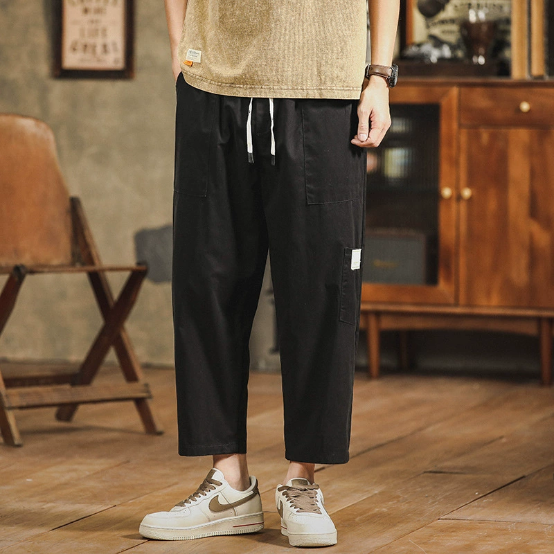 Новые ледяные шелковые повседневные мужские Красивые укороченные брюки из искусственной кожи, маленькие широкие летние тонкие прямые свободные шаровары, укороченные