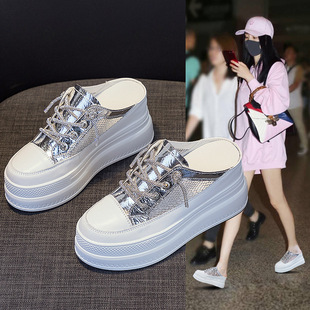 Baotou Slippers for Women's Outer Wear 2025 Summer Internet Celebrity Hot Style Heelless Mesh Cut Out Breathable Small Sponge Cake
