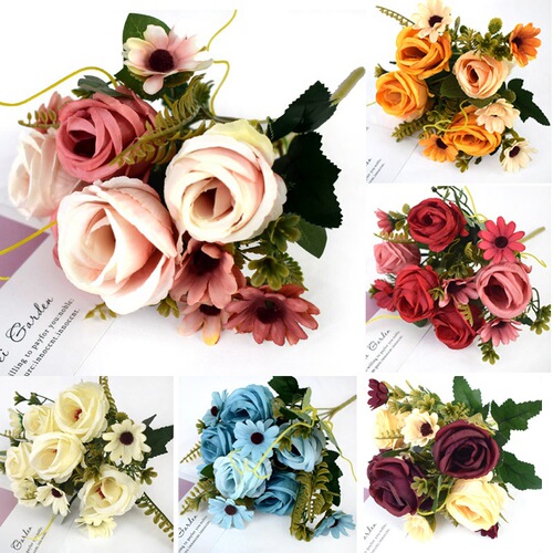 Simulated 5-head French rose bouquet of multi-color roses, wedding road leading flowers, table flowers, indoor decoration roses