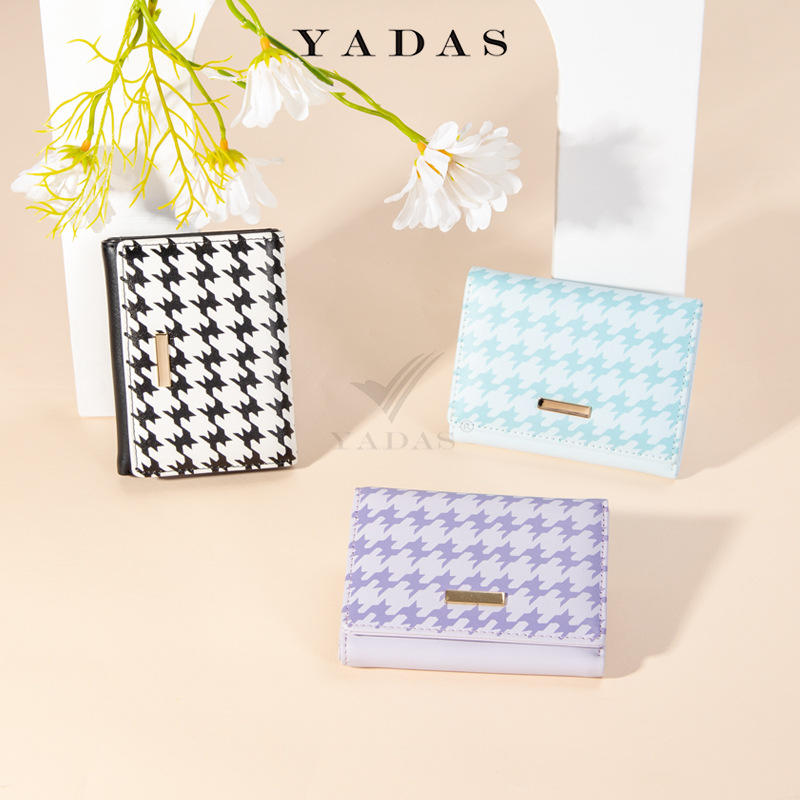 YADAS cartera tres plegables PU lindos patrones mil pájaros corto billetera corta billetera de estudiantes para mujeres
