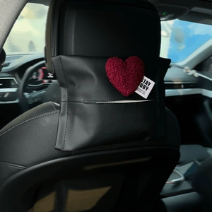 Car Tissue Box Litchi Pattern Light Luxury Love Heart Hanging Strap Car Paper Box Armrest Box Seat Back Tissue Bag Women