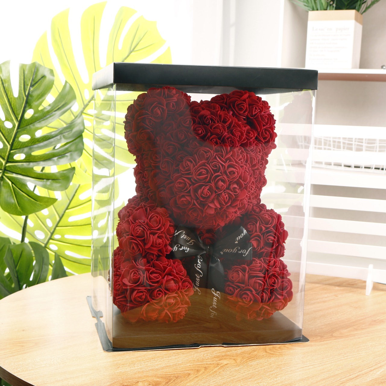 Flor preservada oso rosa 520 regalo del Día de San Valentín tienda de flores supermercado PE espuma flor abrazo oso rosa