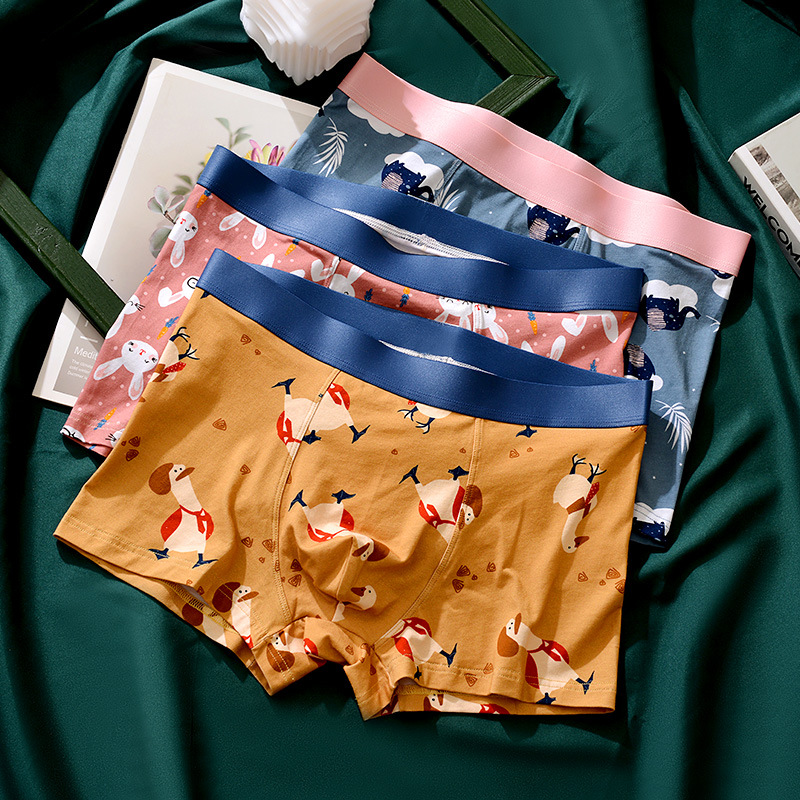 插画情侣内裤套装趣味印花棉质中腰男平角裤女三角裤工厂通标现货